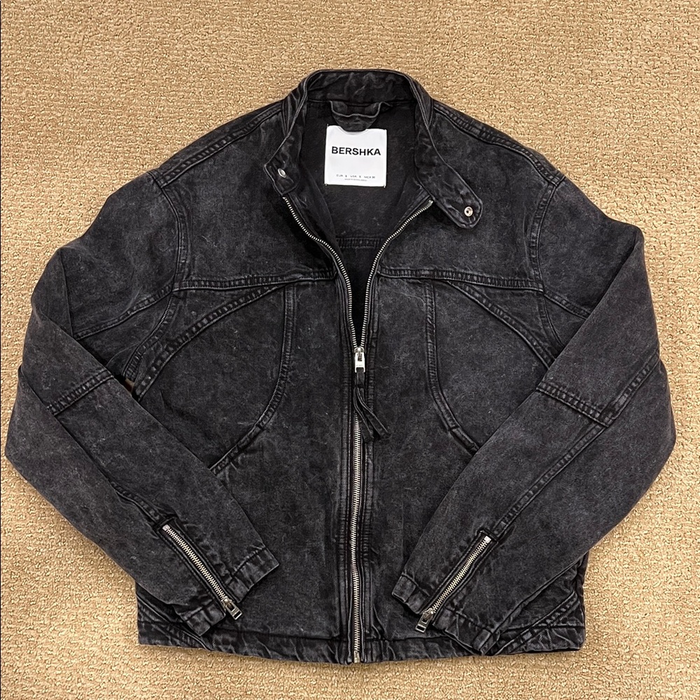 Bershka Charcoal Denim Jacket for Men